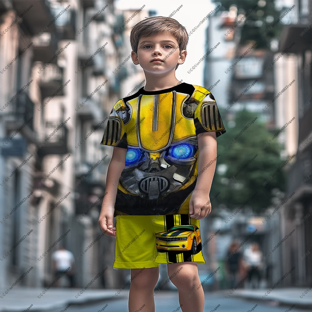 

Комплект из 2 предметов с изображением робота для мальчиков, мужской и детский повседневный подарок, вечерняя футболка, футболка, спортивный уличный костюм M-Marvel, брюки, комплект Transfor Shorts 2026