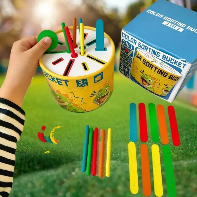 Parent-Child Wooden Matching Game; Learner Toddlers' Color and Shape Bucket; Montessori Method Toy