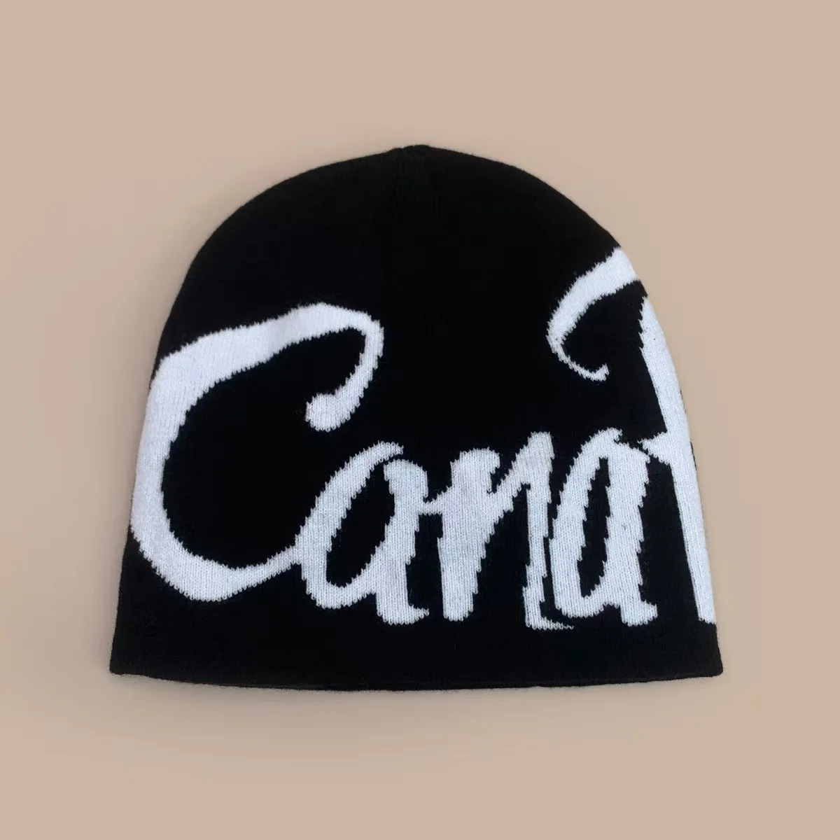 American Color Block Letter Jacquard Knit Beanie, Unisex Warm Personalized Pullover Hat for Hip Hop Skateboarding Street Outdoor