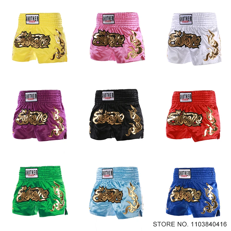 

Muay Thai Shorts Multi-Color Thai Boxing Shorts Men Women Kids Satin Embroidery Martial Arts Kickboxing Cage MMA Fighting Shorts