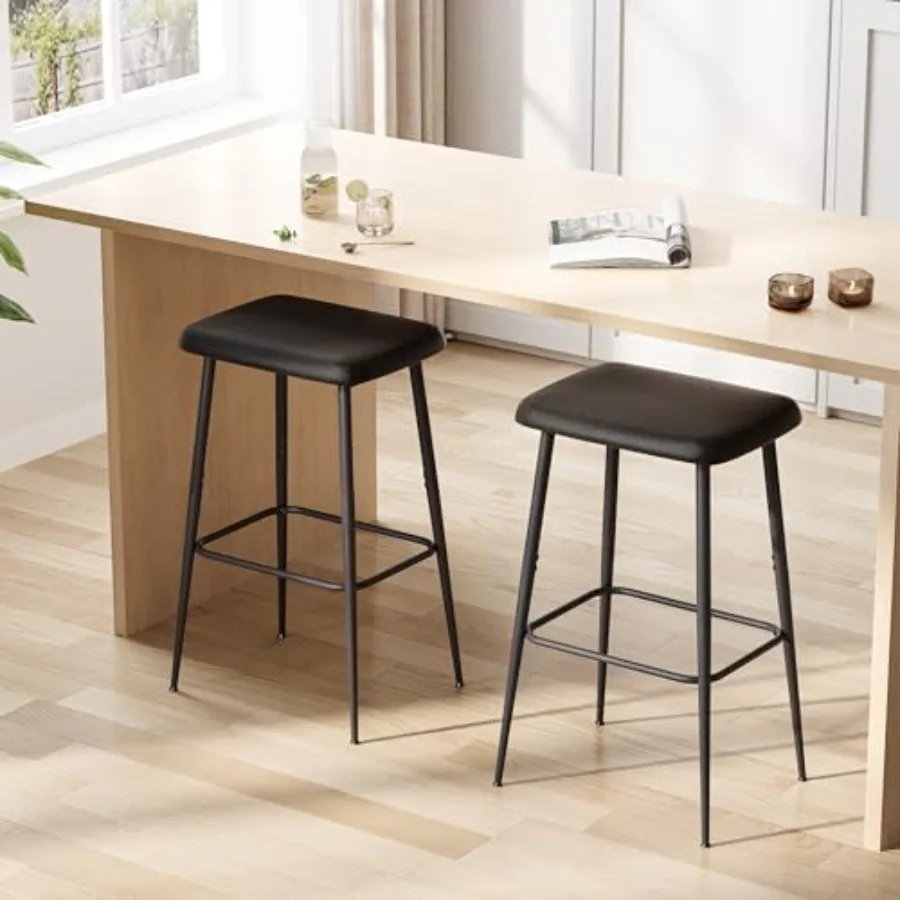 

Bar Stools Set of 2, Counter Height Bar Stools, Industrial Modern Barstools with PU Leather Cushion, Metal Frame Bar Chairs wit