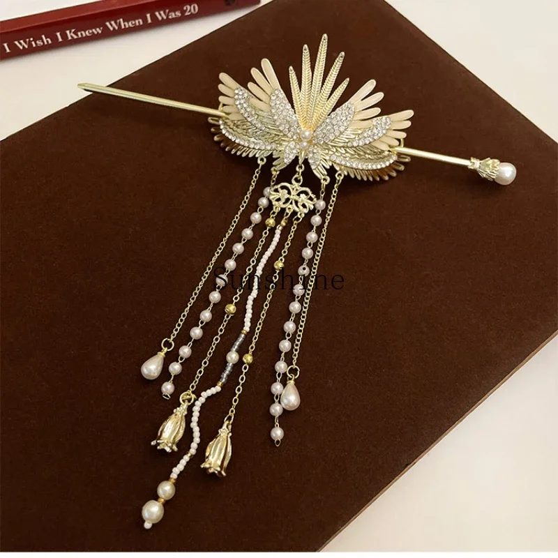 

Super Immortal Wings Tassel Hairpin Advanced Sense Antique Cheongsam Back Head Disc Hair Accessories Female