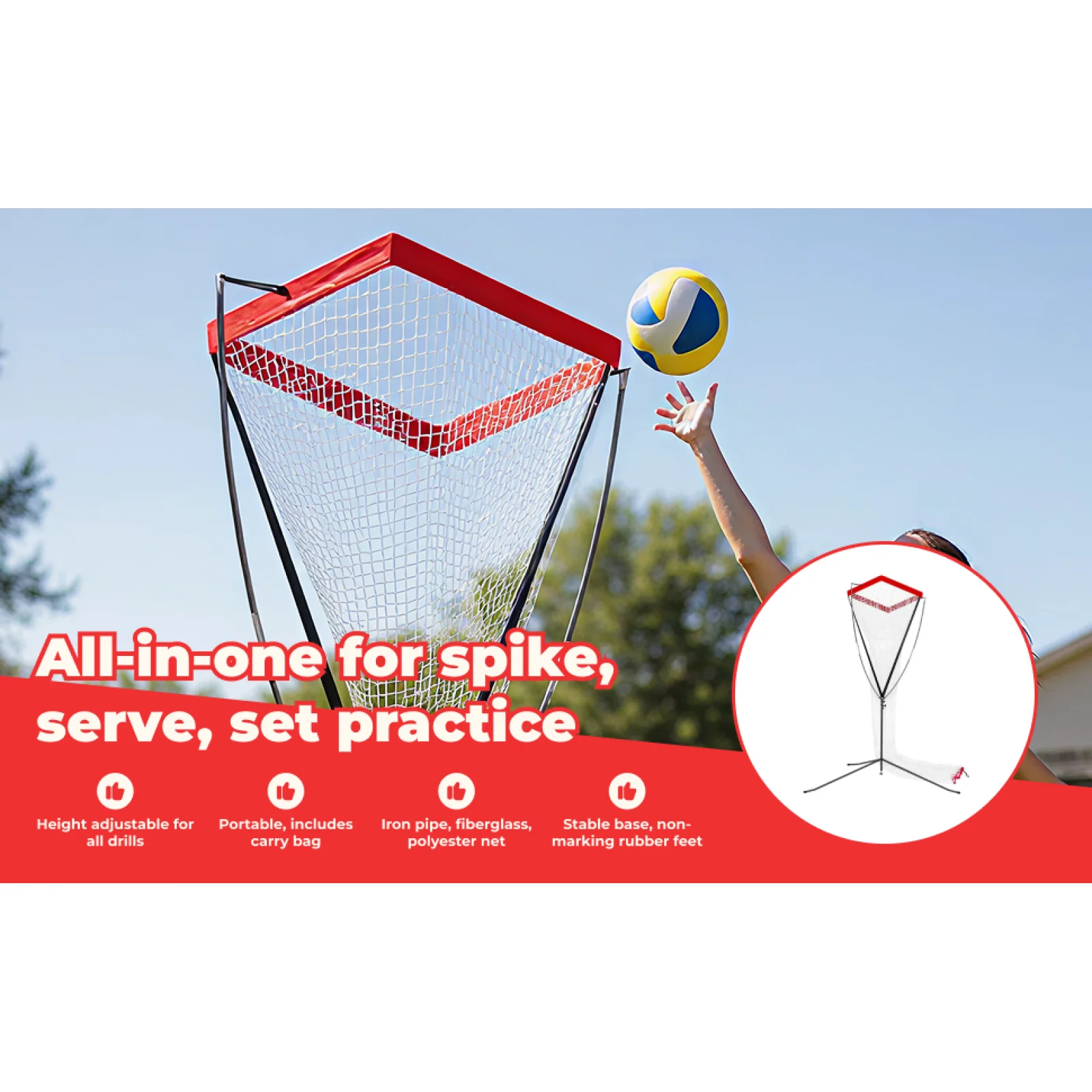 

Тренажер для волейбола, сетка для пляжного волейбола, тренировочное оборудование с регулируемой высотой для начинающих парков, профессионалов