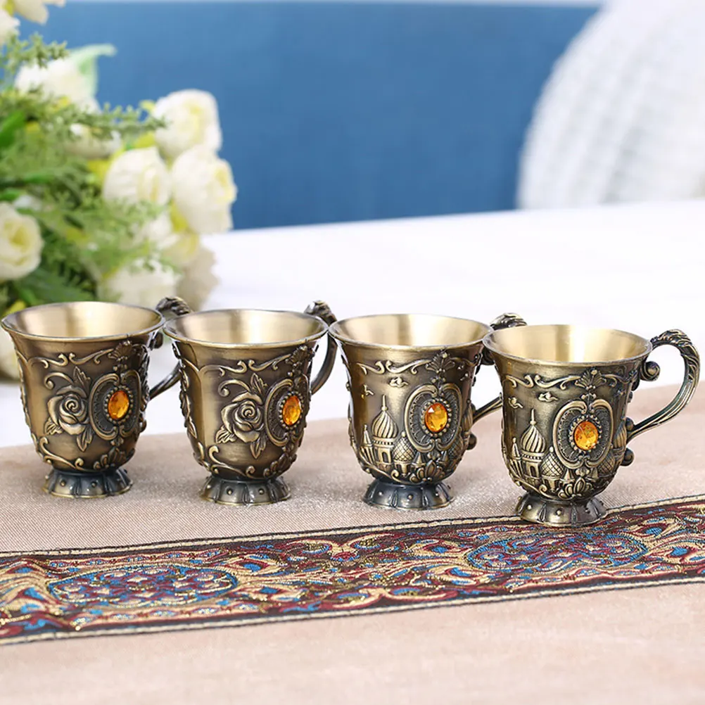 

2 pcs Glass Hand-Embossed Rose Engraved Alloy Structure Food-Safe Material Strong Base Mini Whiskey Shot