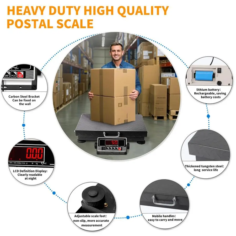 مقياس بريدي عالي التحمل مع فولاذ، مقياس شحن رقمي كبير الحجم ومتين للغاية، مقياس لحزم أمتعة الحيوانات الأليفة