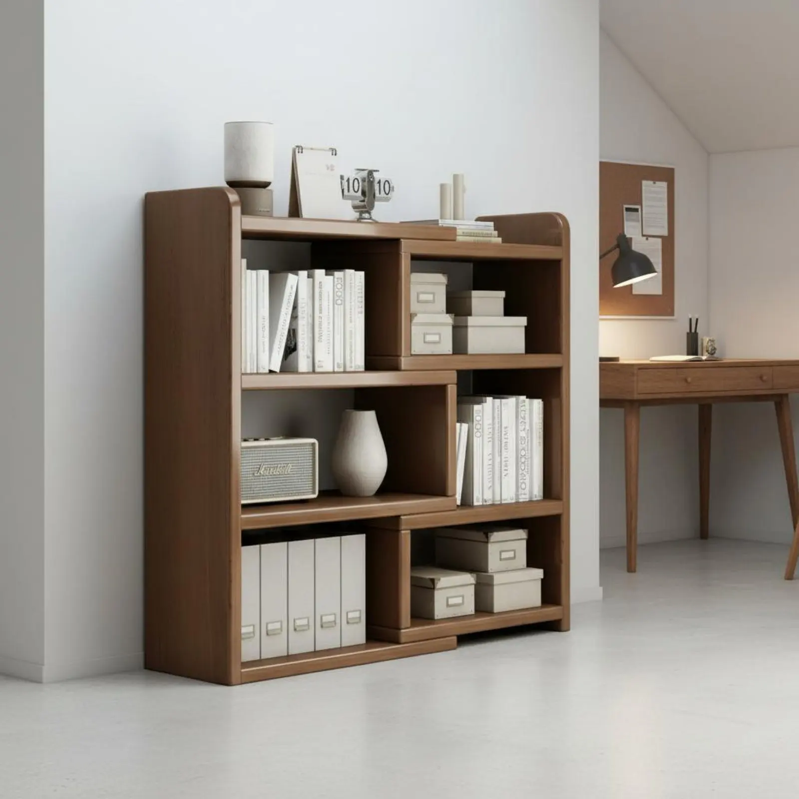 Extendable Wooden Book Rack Sturdy Construction Retractable Floor Standing Shelf Sturdy Wood Storage Cabinet Modern Design
