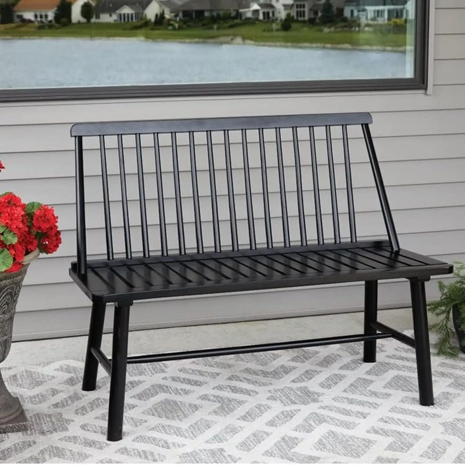 4 Feet Durable Classic Indonesian Hardwood Farmhouse Bench Accommodate Up To 2 People for Patio, Backyard, Garden and Porch