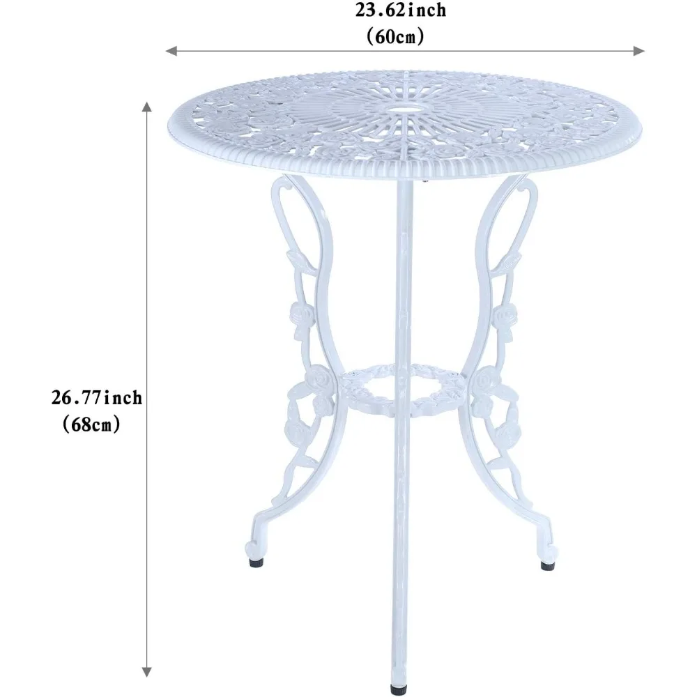3-Piece Outdoor Bistro Set - Patio Table Set, Durable Aluminum, White