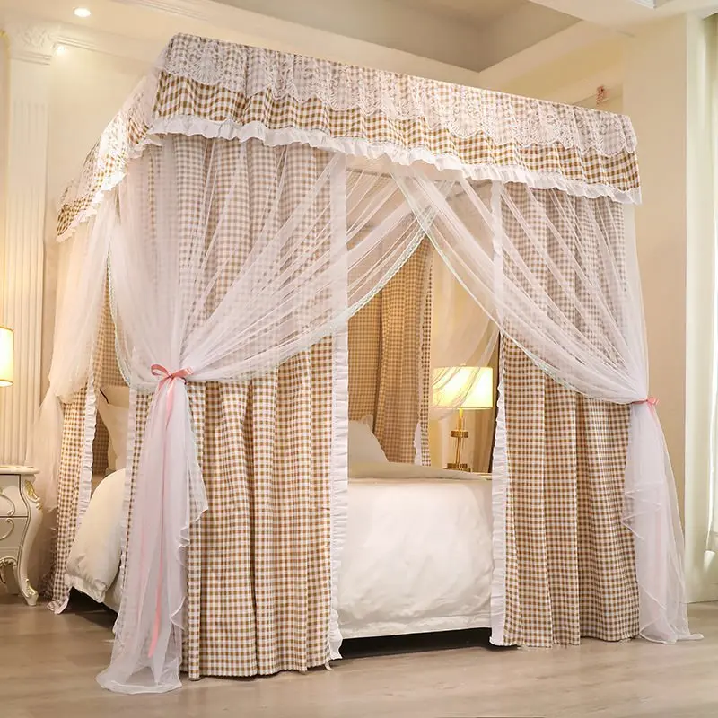 Fragmented Grid Thickened Dust-proof Roof Household Mosquito Net Windproof Mosquito Proof Bed curtain Detachable Blackout Cloth
