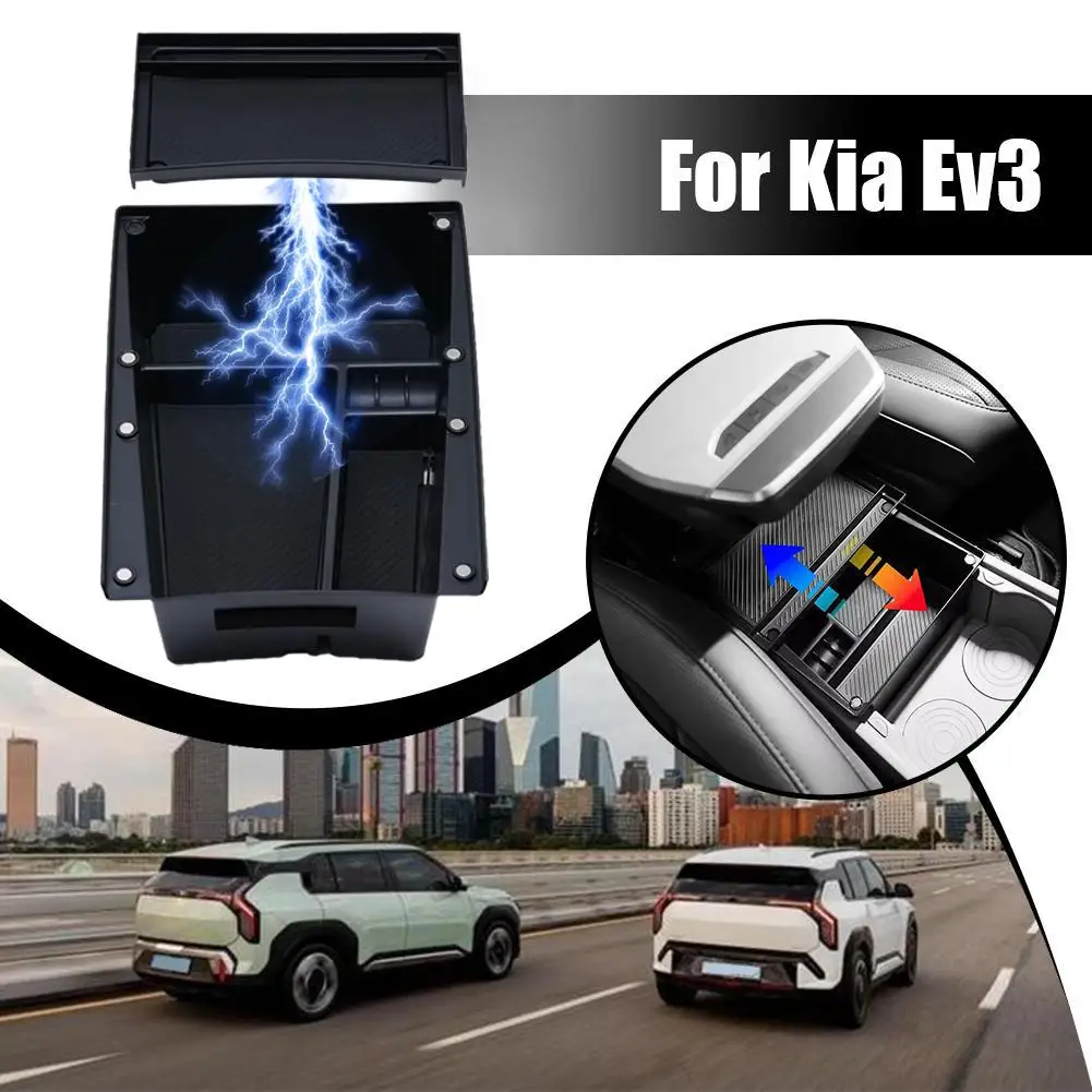 

For Kia EV3 Armrest under Storage Box Organizer Tray Car Central Card Coin Stowing Tidying Holder - Black