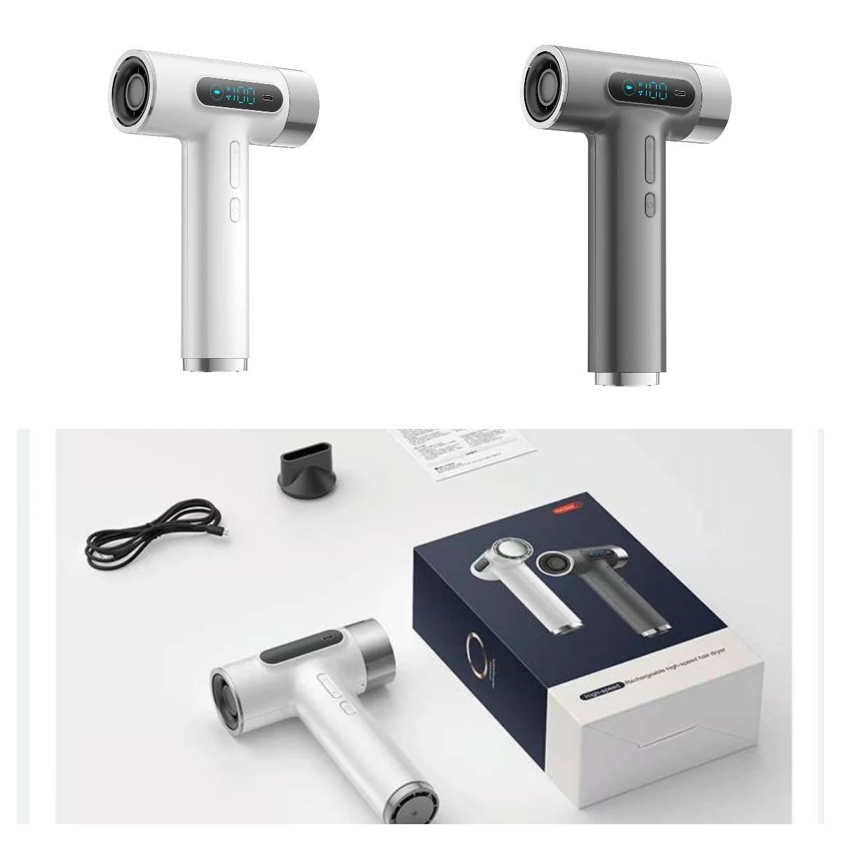 

New Portable USB Charging Wireless Hair Dryer 100000RPM High Speed 100Gears Powerful Cold/Hot Air Styling Tools LED Display