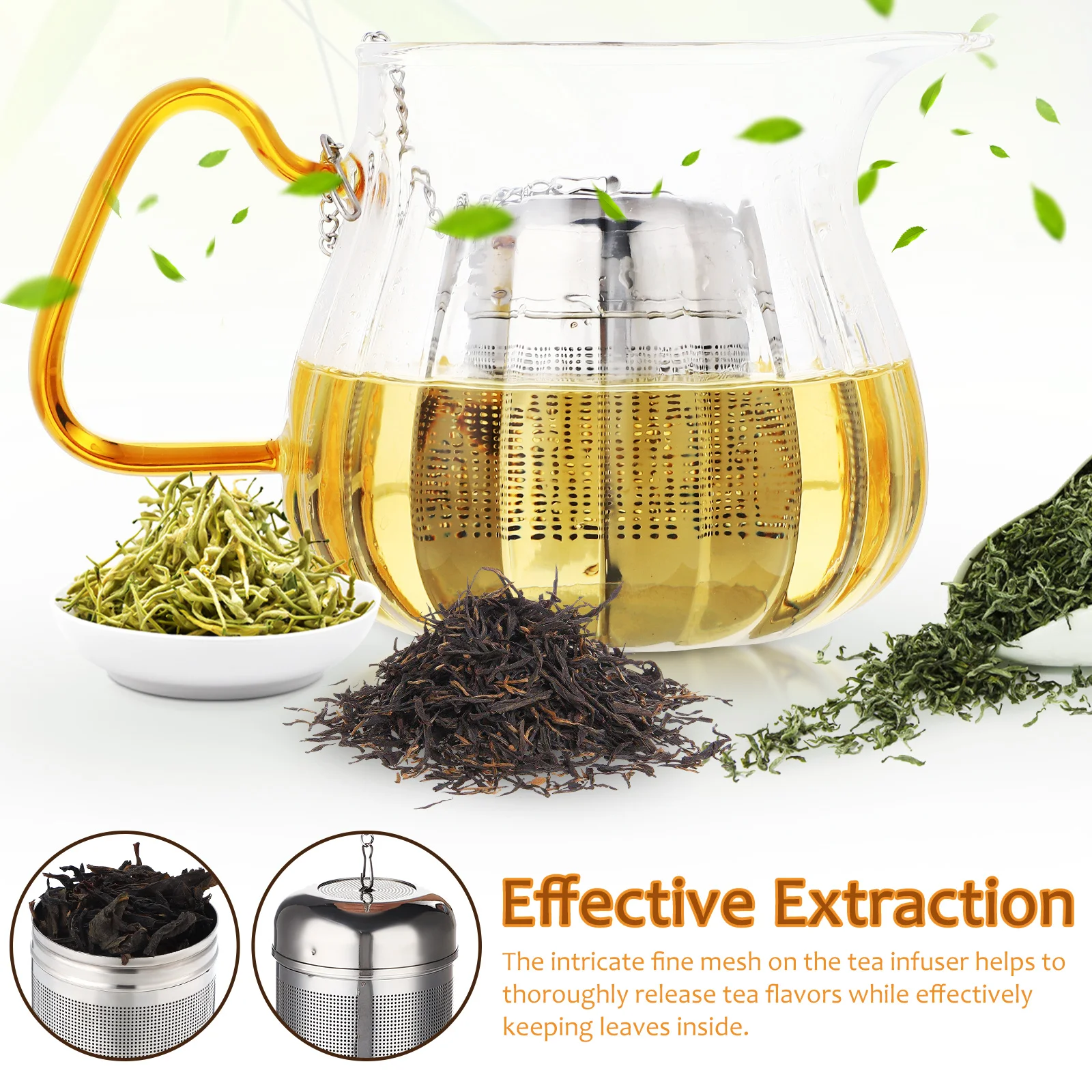 

4Pcs Stainless Steel Tea Strainer Fine Mesh Filter for Loose Leaf Tea Easy Clean Teapot Insert Steeping Basket with Long Chain