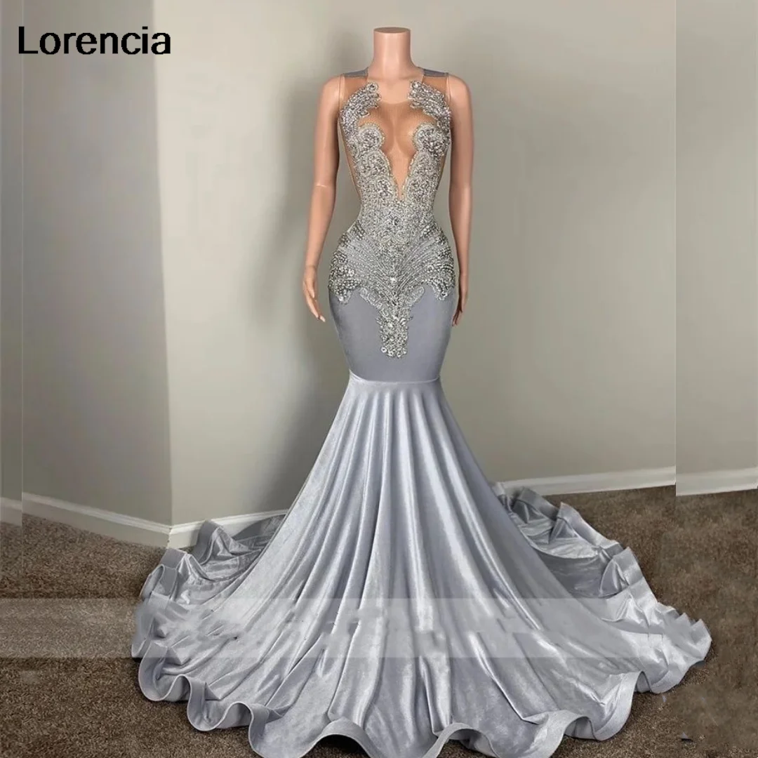 Lorencia-vestido de baile prateado para meninas negras, vestido sereia brilhante, cristal frisado, festa de aniversário, festa formal, YPD61