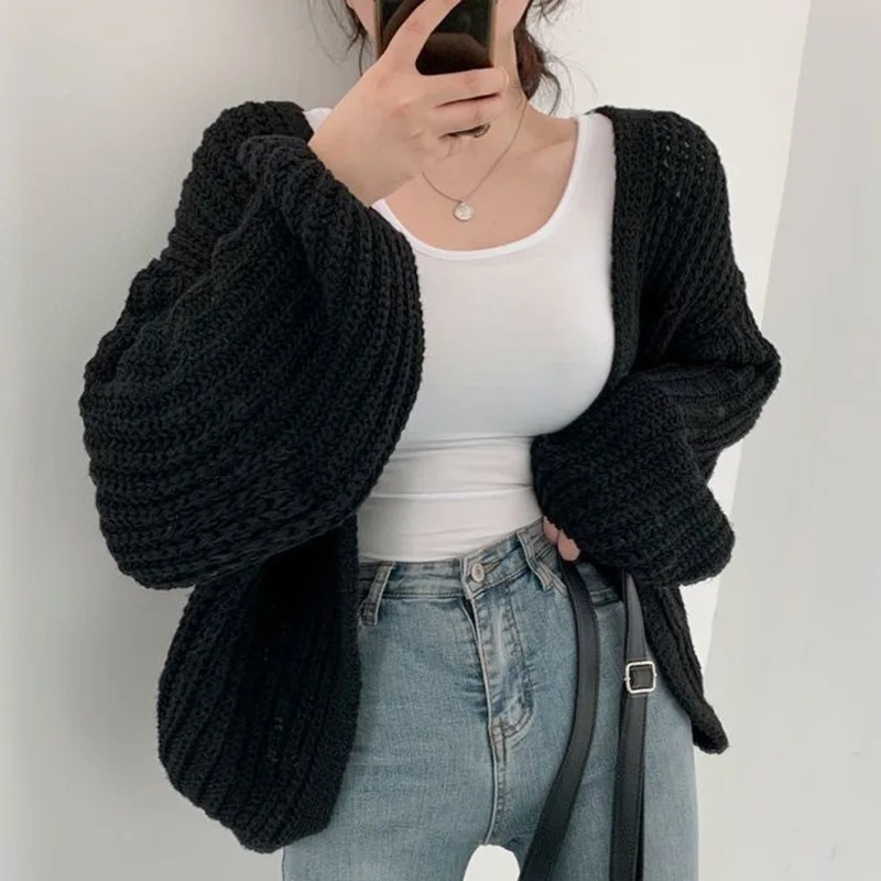 Women V-Neck Oversized Cardigan Casual Solid Color Long Sleeve Office Lady Lazy Sweaters Elegant Holiday Y2K Streetwear Jumpers