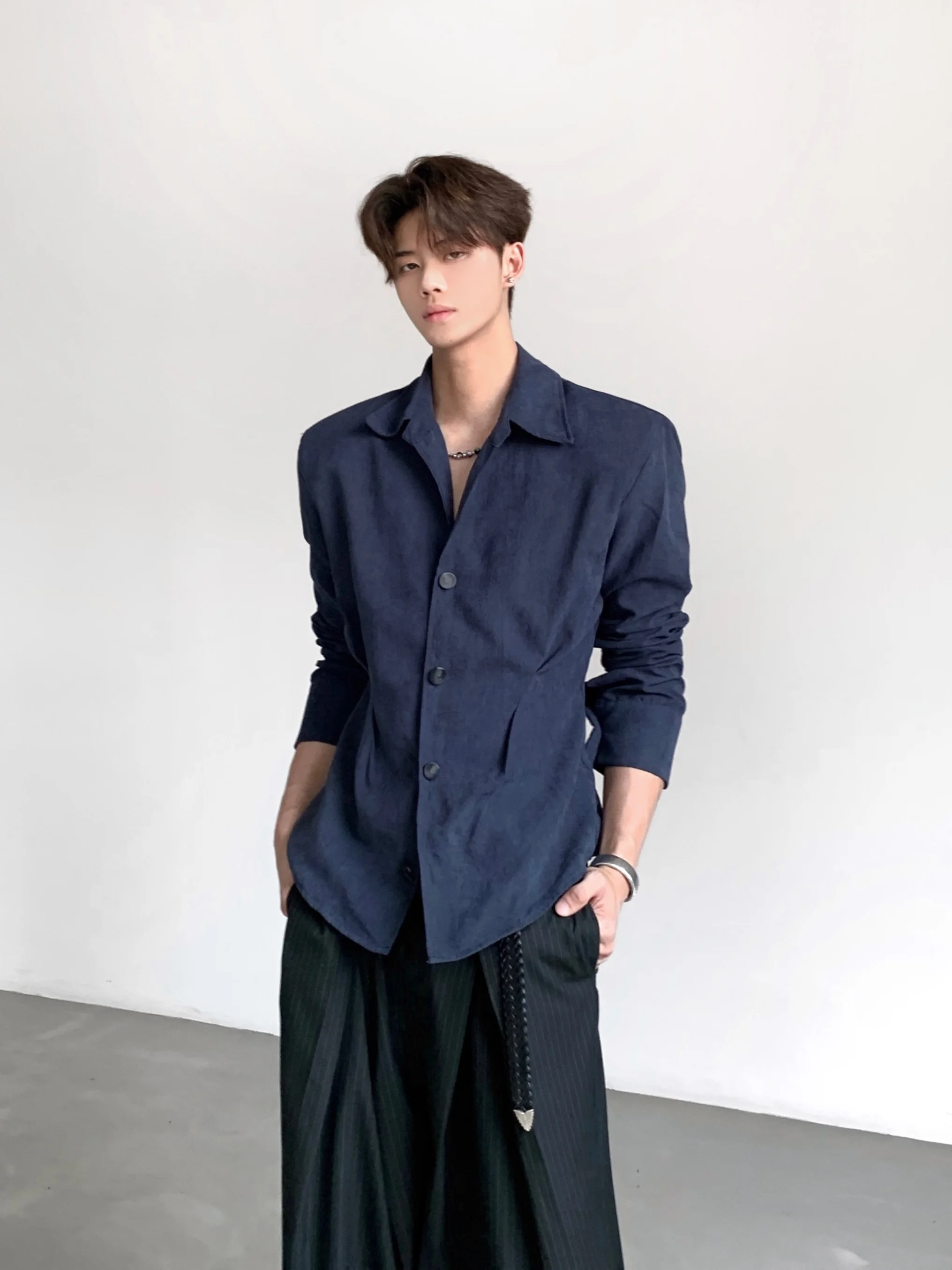 Ace Tailors Men's Suede Texture Shirt Slim Fit Long Sleeve Vintage Style No Ironing Required Youthful City Walk Suitable for ...