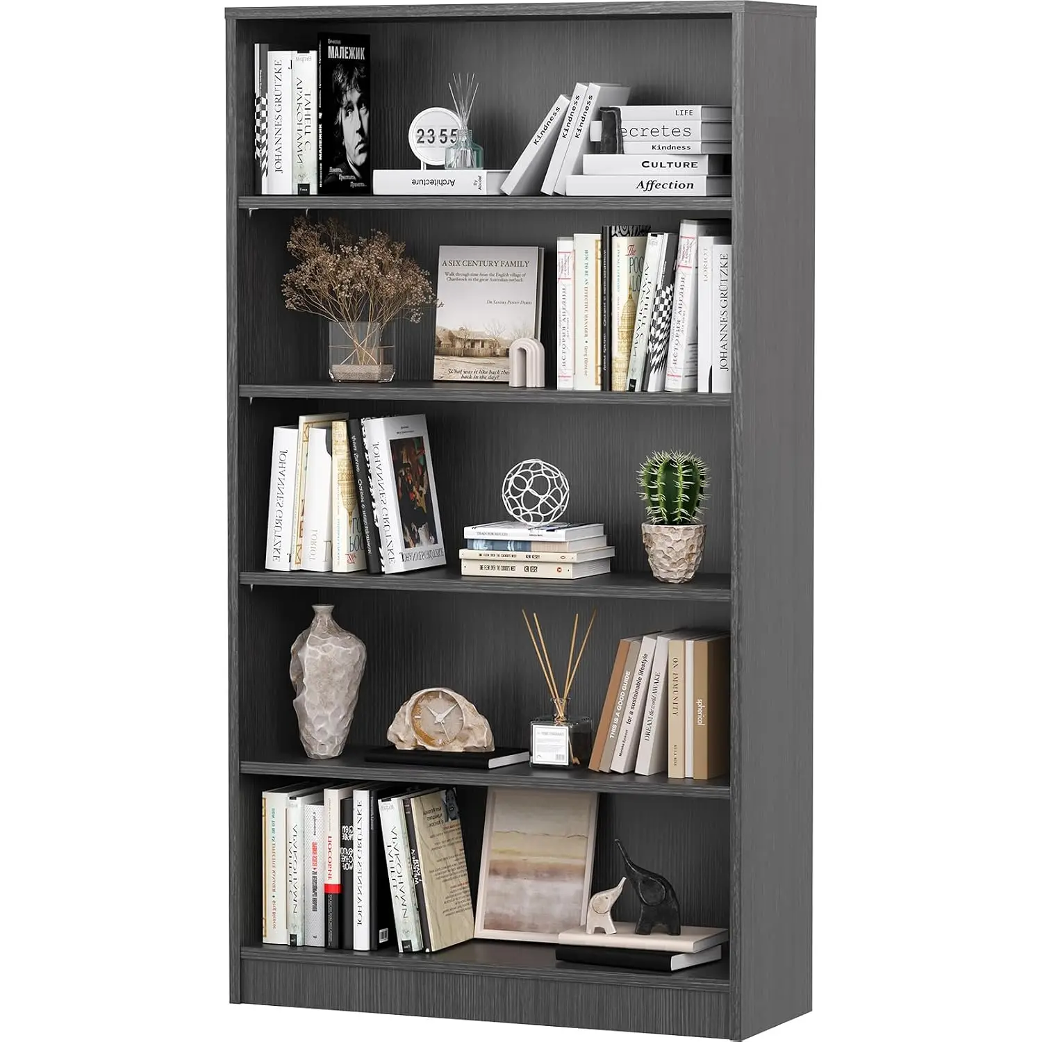 5-Shelf Wood Bookcase 60 Inch Tall Storage Display Organizer for Living Room Office Home, Customized