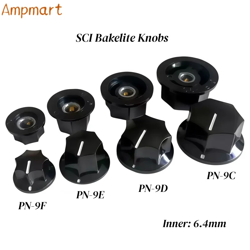 Bakelite Knobs for Audio Amplifiers, Speakers, Effects Pedals, Potentiometers, and Guitar Switches—6.4mm Hole