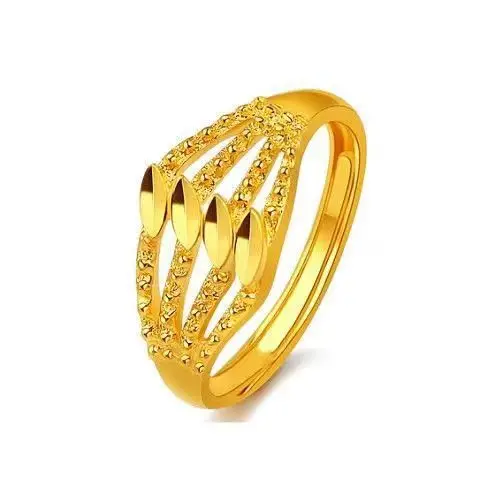 Alluvial Gold Jewelry Adjustable Open Flower Ring Luxury High Grade Carved Pattern Long Lasting Color Retention Simulation Gold