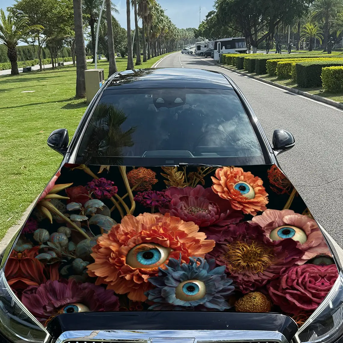 

Fantasy Flower - Eyeball Fusion Car Vinyl Wrap, PVC Material Waterproof Car Hood Sticker, Self-Adhesive Scratch-Resistant Sticke