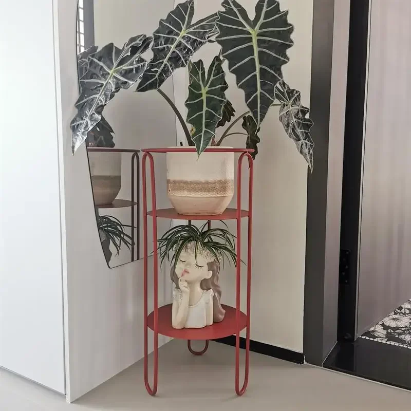 Minimalist Iron Flower Stand Vintage Red Multi-Tier Plant Shelf Creative Balcony/Living Room Decor Stylish Plant Display Rack