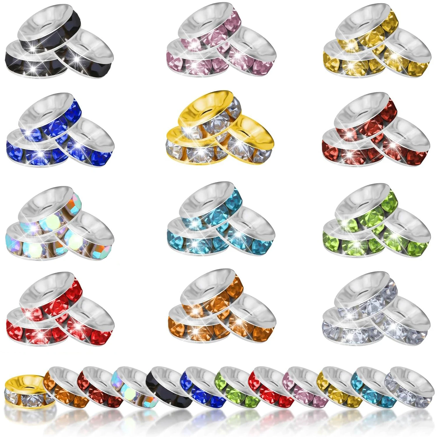 

50pcs/lot 4 6 8 10mm AB Color Rhinestone Rondelle Crystal Beads Round Square Loose Spacer Beads for Jewelry DIY Making Bracelet