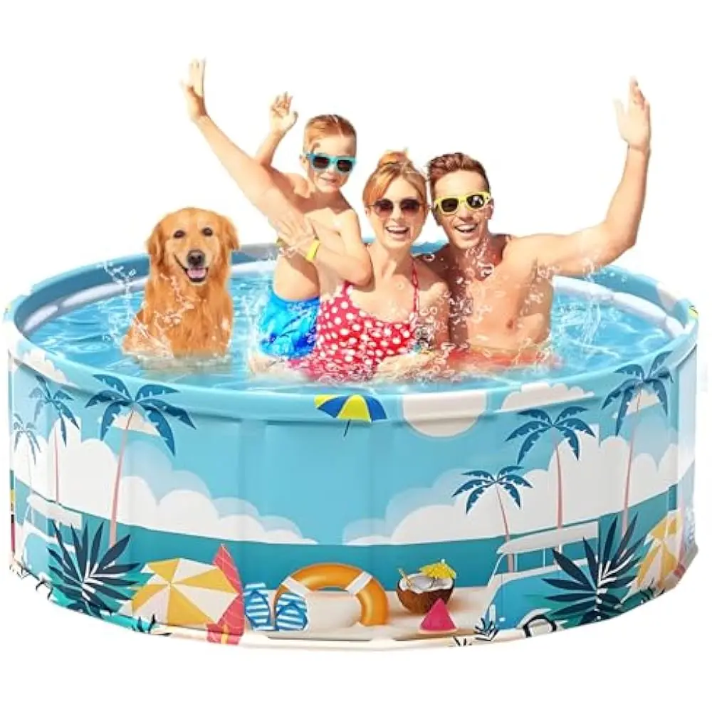 

Foldable Swimming Pool for Kids 79"x18" Hard Plastic Portable Dog Pool Anti-Slip Collapsible Pets Bathtub Kiddie Pool