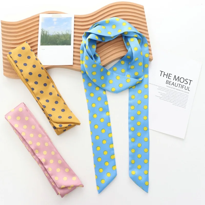 2025 Korean Style Polka Dot Scarf Neck Hair Band Belt Tie Women's High-Grade Scarf Summer Thin All-Matching Neck Scarf Headband