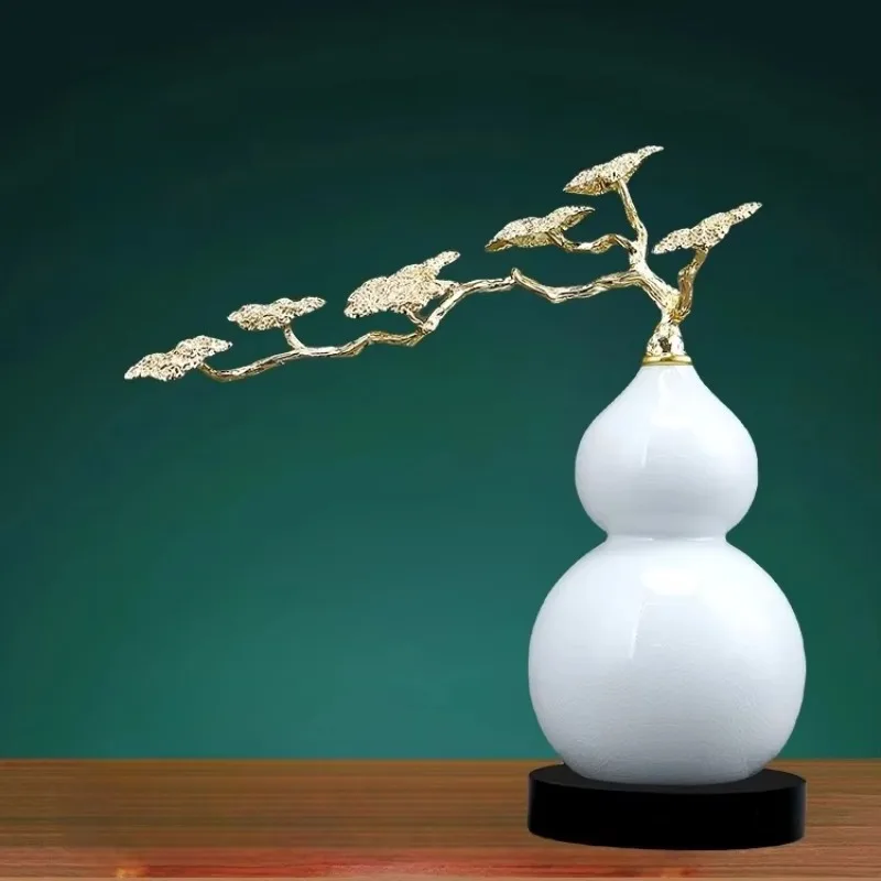Double Bulb Smooth White Vase Ornament Extending Textured Twig Accent Solid Dark Flat Base Hallway Desk Static Decor Craft