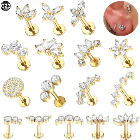 1Pc G23 티타늄 귀 Tragus 귀걸이 스터드 내부 스레드 CZ 크리스탈 Labret 링 연골 헬릭스 피어싱 바디 쥬얼리 16G