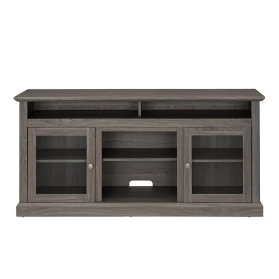 حامل تلفزيون حديث بأبواب زجاجية مركز ترفيه الوسائط 60 بوصة لأجهزة التلفاز حتى 65 بوصة طاولة وحدة تحكم ترفيهية مع قابل للتعديل