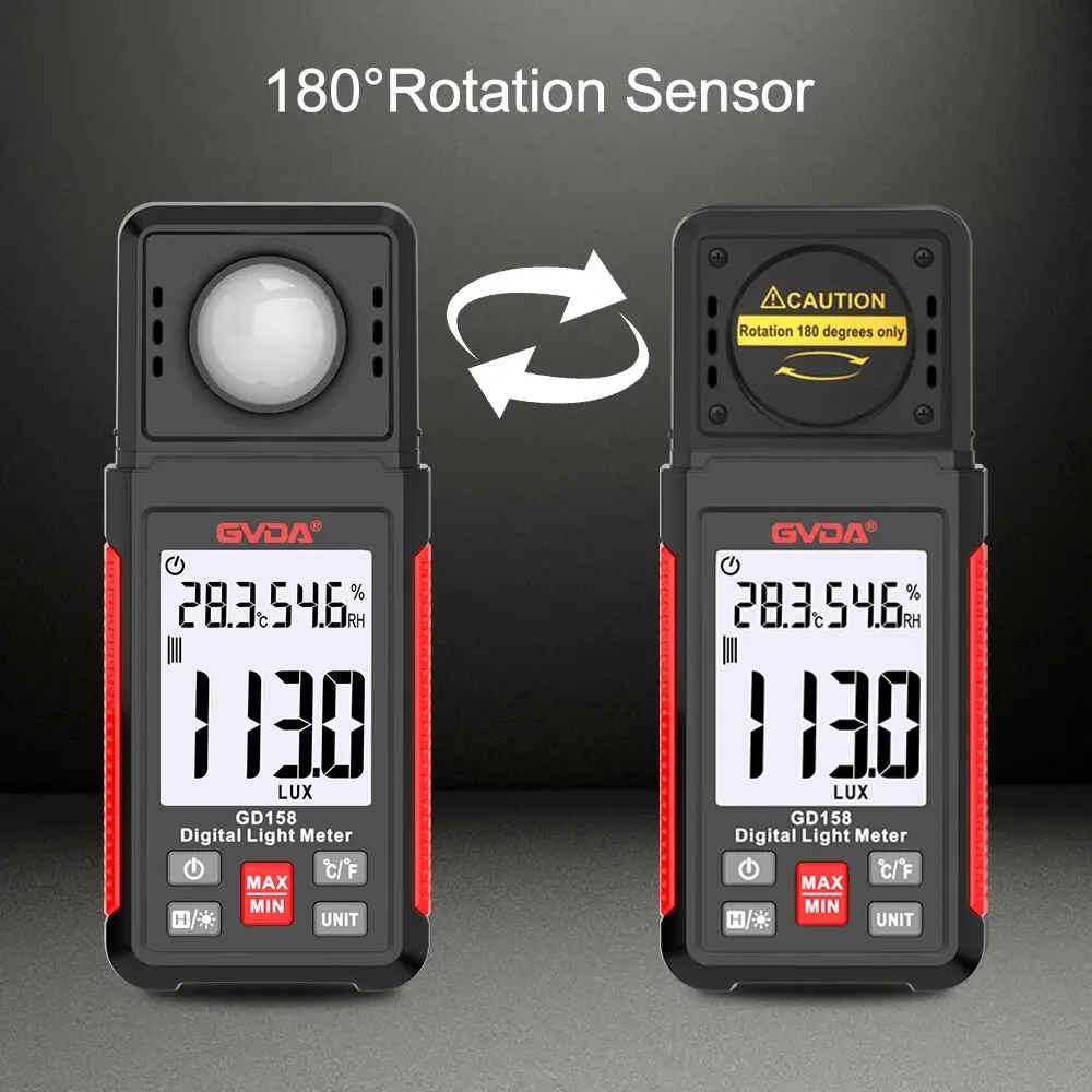 GVDA GD158 Light Meter 200000 Lux Digital Illuminance Meter Photometer with Ambient Humidity and Temperature Tester Lux Meter