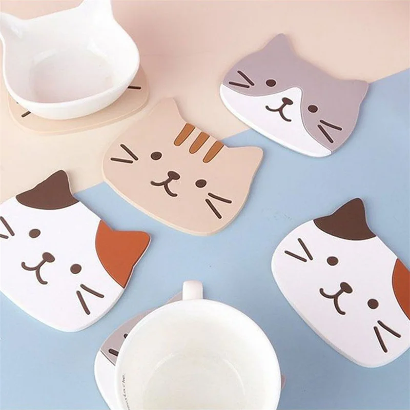 Posavasos de silicona antideslizante en forma de gato, soporte para taza, café, té, bebidas, posavasos de dibujos animados, soporte para bebidas calientes, almohadilla aislada de cocina, accesorios