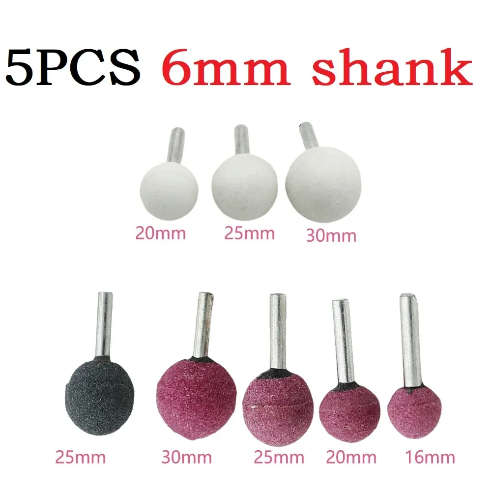 5PCS 6mm Shank Diamond Round Ball Burr Drill Bit Set Ceramic Grinding Head For Metal Carving Engraving Drilling Grinding Bit