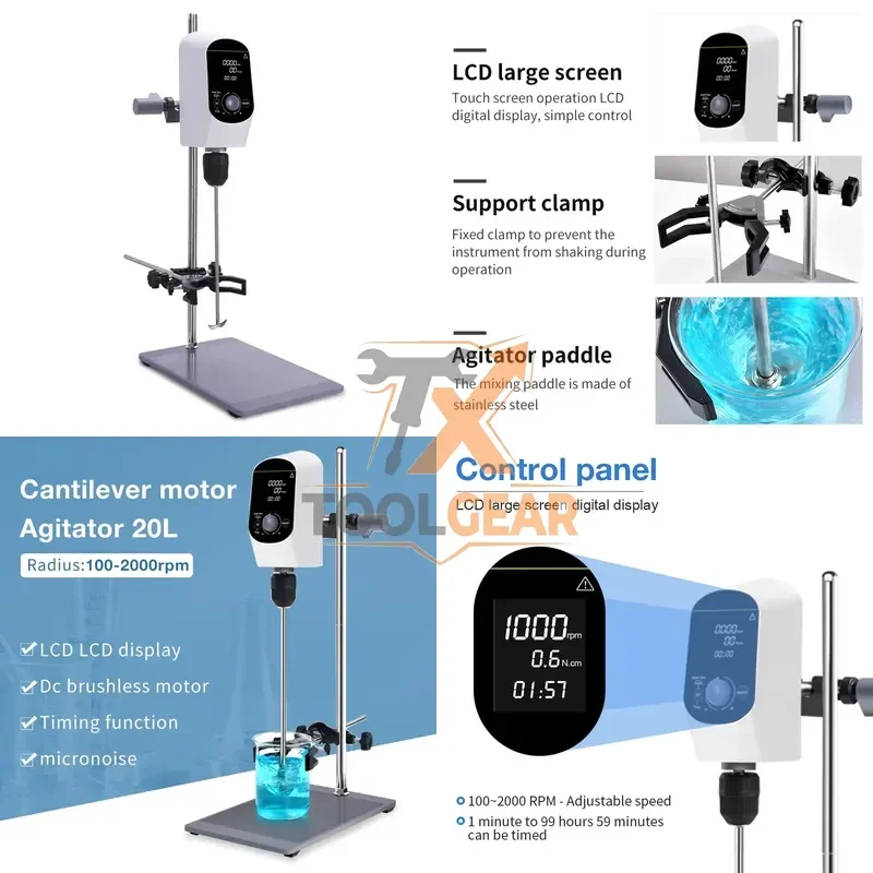 2026hotsale* New Overhead Stirrer Mixer 20L Stirring Agitator Automatic Electronic Mixer Machines Lab Cantilever Electric