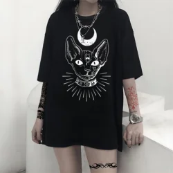 Sphinx Cat Ghost Mystery Cat Design printed graphic street fashion Harajuku casual summer men's and women's universal T-shirt