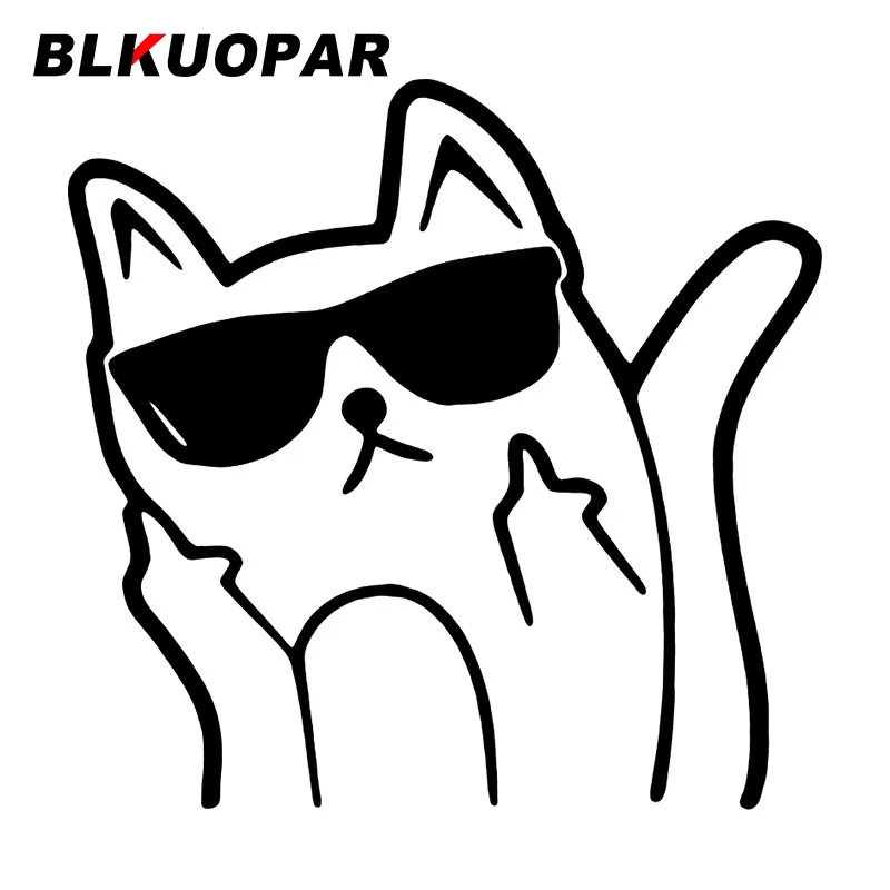 

BLKUOPAR Cat Wearing Glasses With Middle Finger Car Stickers Creative Animal Decals Vivid And Lovely Waterproof Laptop RV Lable