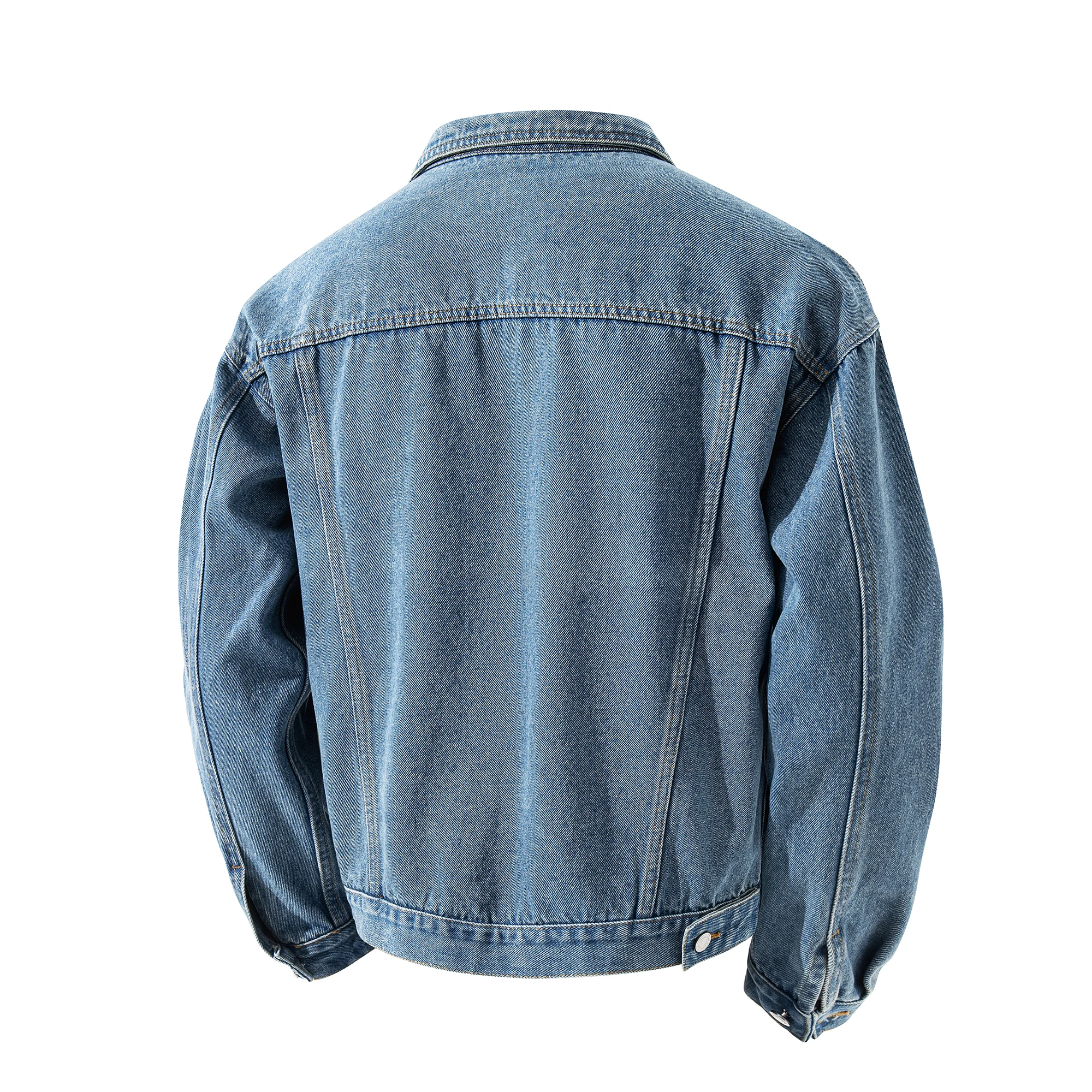 Men's Light Blue Denim Jacket with Lapel Buttons Retro Washed Denim Jacket Casual Loose Long-Sleeved Jacket, Daily Street Wear