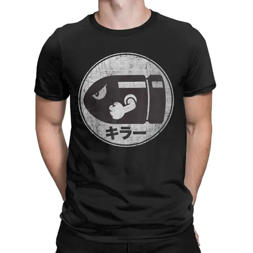 Camisetas divertidas con Logo de Kanji desgastado de Super Marios Bullet Bill para hombre, Camiseta de algodón con cuello redondo, ropa Idea de regalo