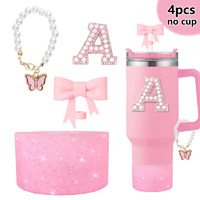 4pcs Water Bottle Accessories for 30oz 40oz Stanley Tumbler Cup Including Pearl Buttery Charm Bow Straw Silicone Boot