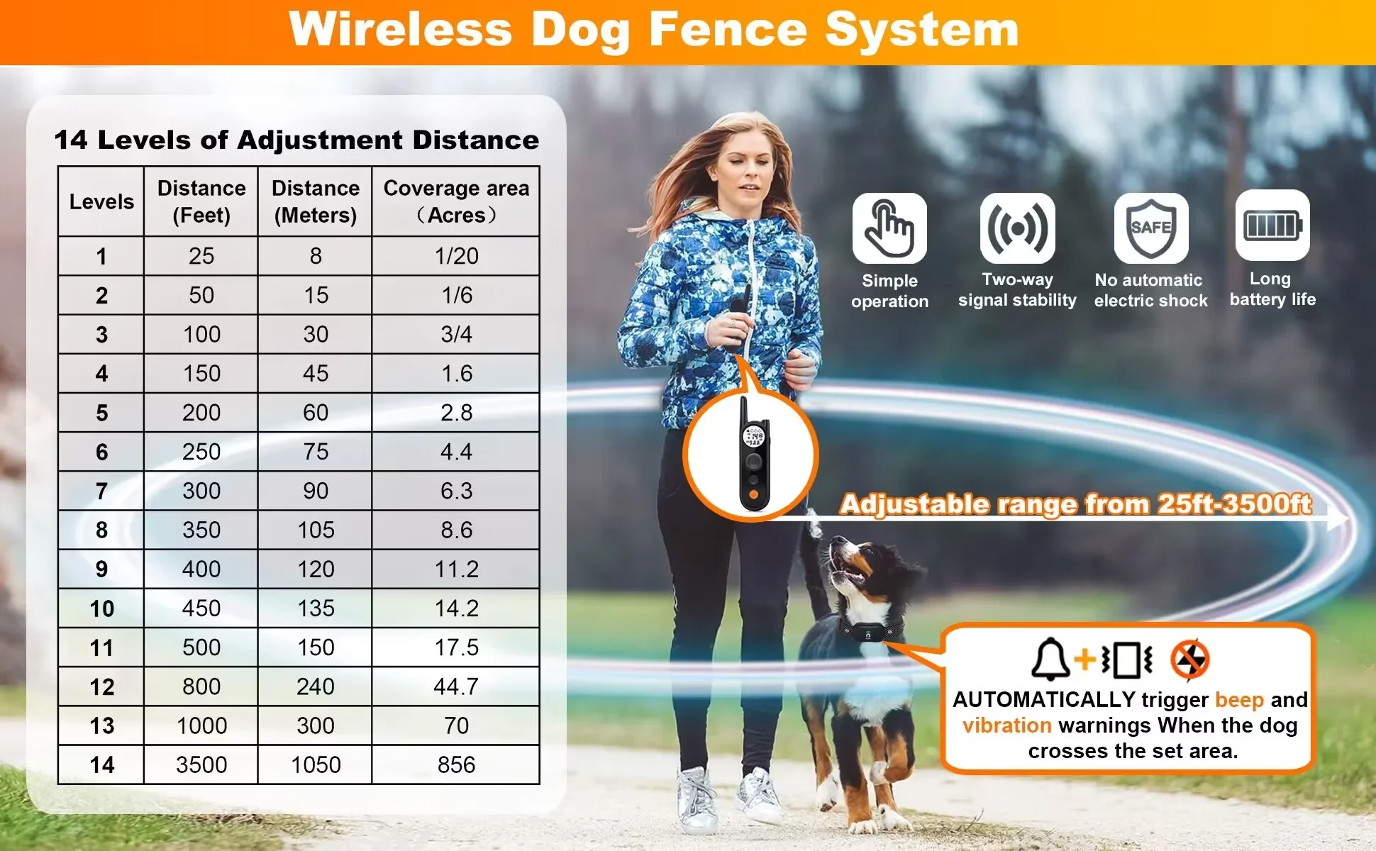 Top Seller Wireless Electric Dog Fence With Remote Control Bark Collar Wireless Dog Training Fence System