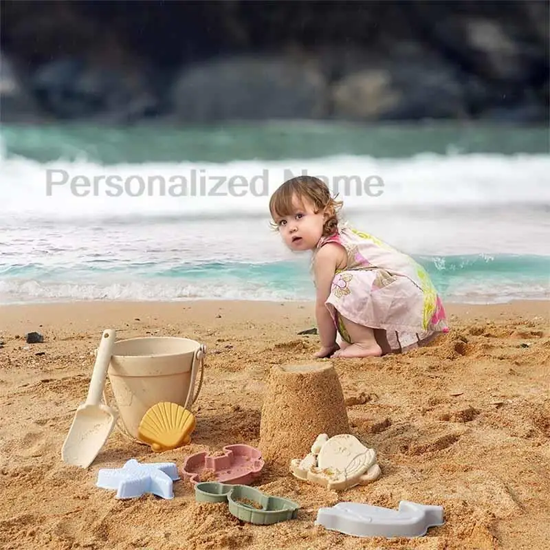 Silicone Toys Set Collapsible Sand Toys Travel Sand Box Toys Sand Bucket Shovel and3D Marine Theme Molds for Summer Outdoor Toys