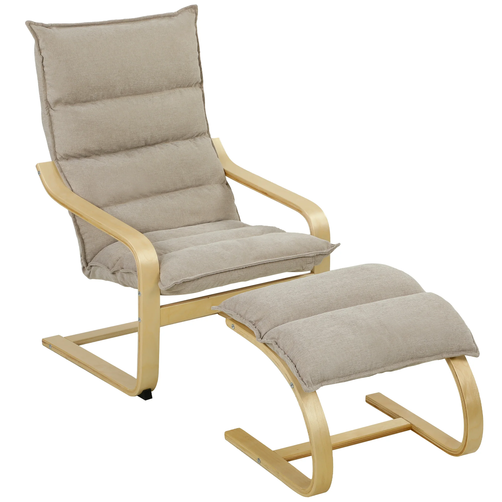 HOMCOM Poltrona da Salotto con Poggiapiedi, Poltrona in Lino, Seduta Ampia, Schienale Alto, Chiusura Morbida, Beige