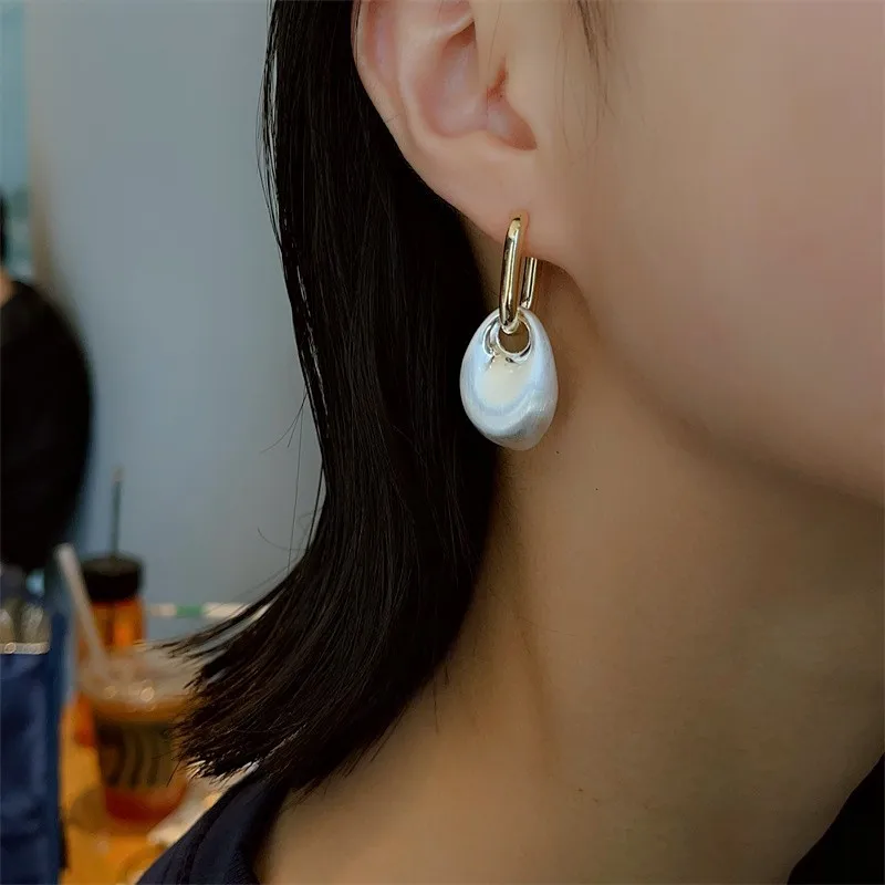 Vintage Geometric Brushed Metal Irregular Pendant Earrings for Women Gold Silve Mix Color Fashion Accessories Daily Jewelry