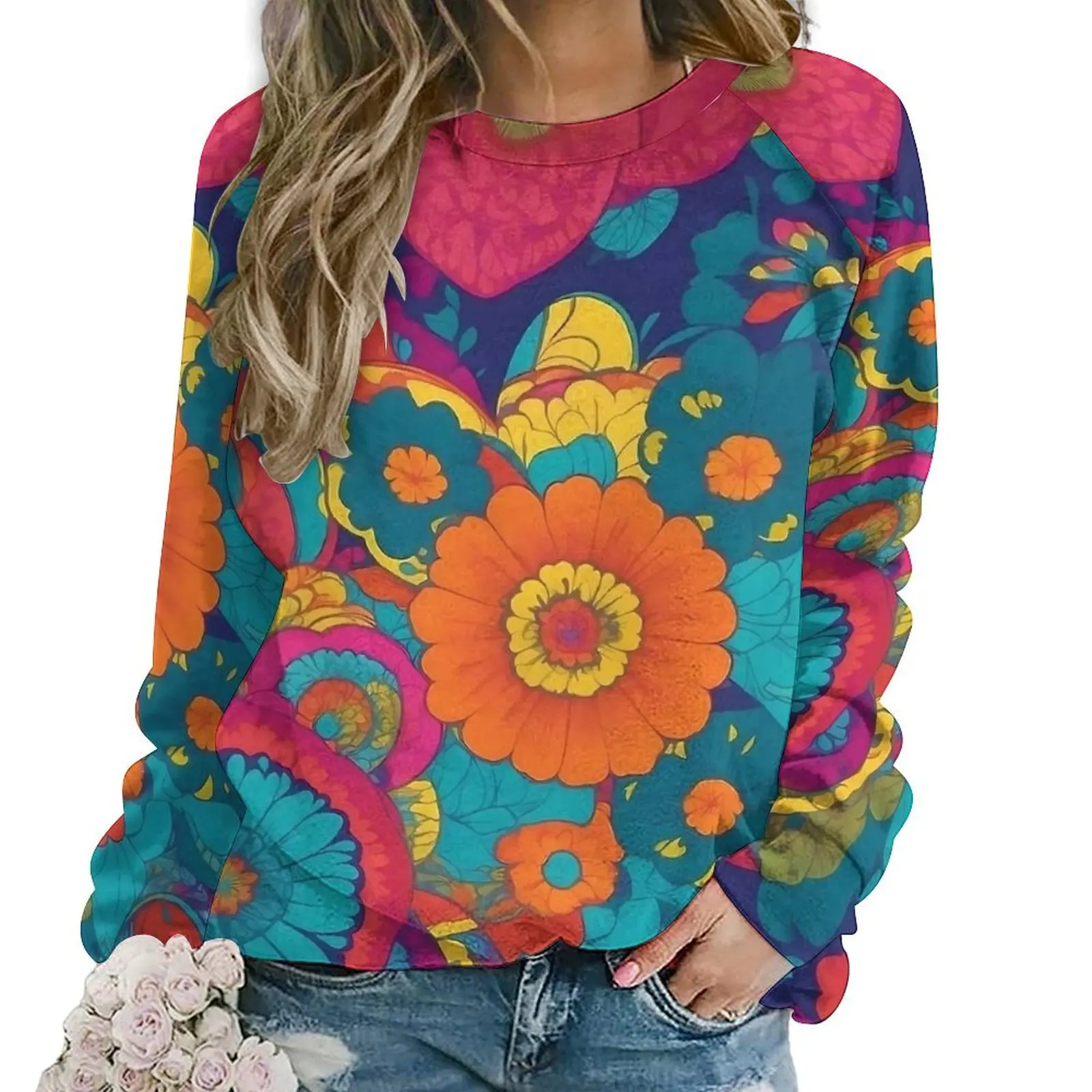 Flower Power Casual Hoodies Colourful Floral Y2k Pattern Hoodie Autumn Long Sleeve Harajuku Oversize Sweatshirts Birthday Gift