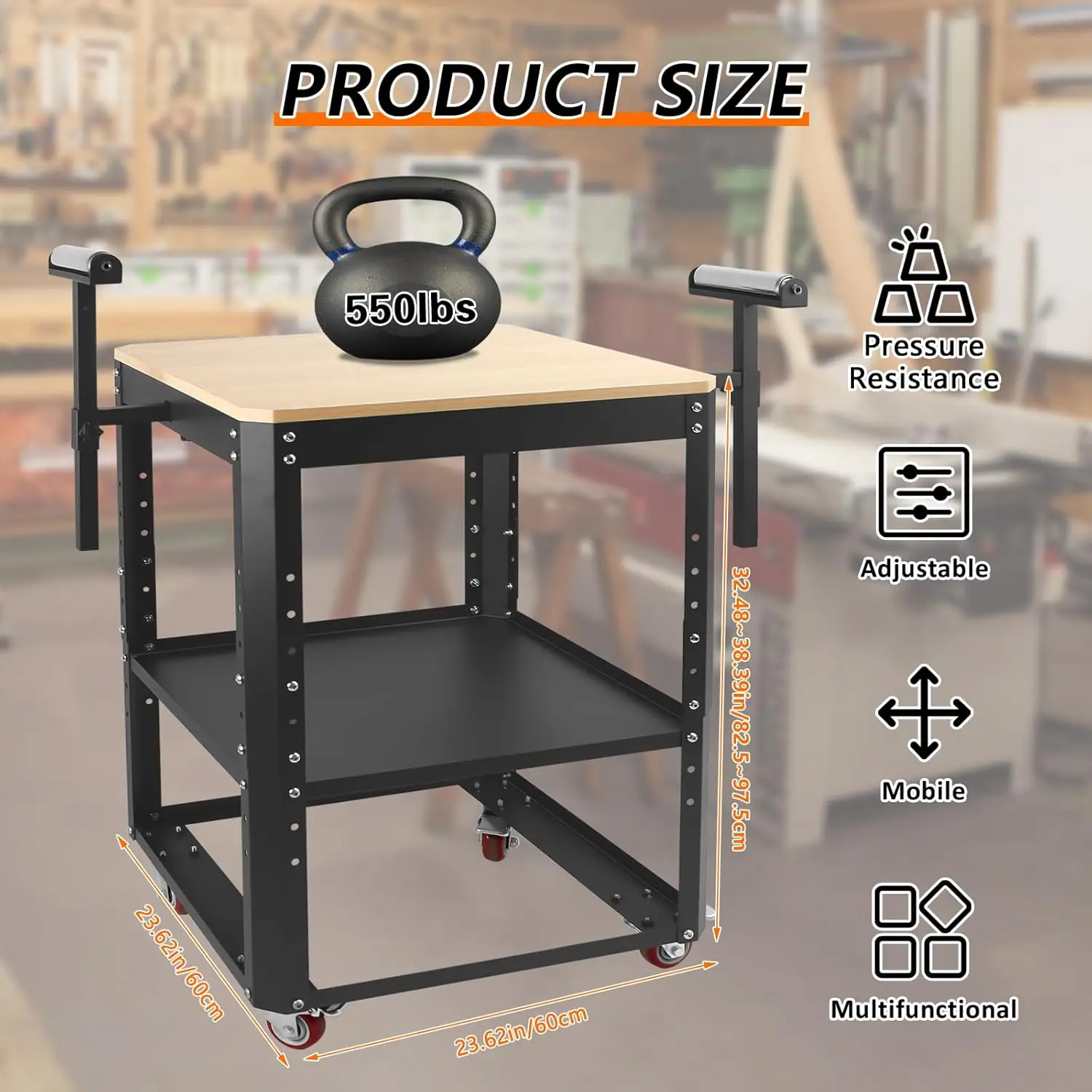 Heavy Duty Disassembly Workbench Tool Cart Metal Workbench Easy to Assemble and Move Steel Garage Tool Table