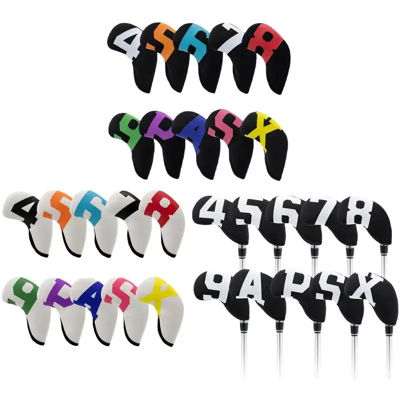 10pcs Golf Iron Head Cover Golf Club Head Protective Covers 4 5 6 7 8 9 P A S X Golf Club Iron Headcover Protector Golf Supplies