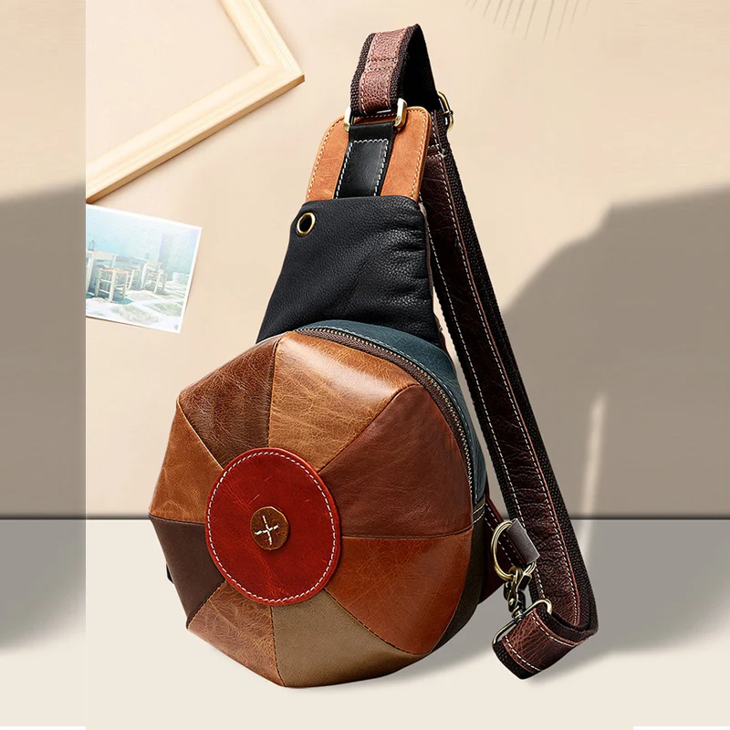 MAHEU Unique Design Woman Chest Bag Single Shoulder Bag Party Bags Genuine Leather Crossbody Pack Sling Bag With Earphone Hole