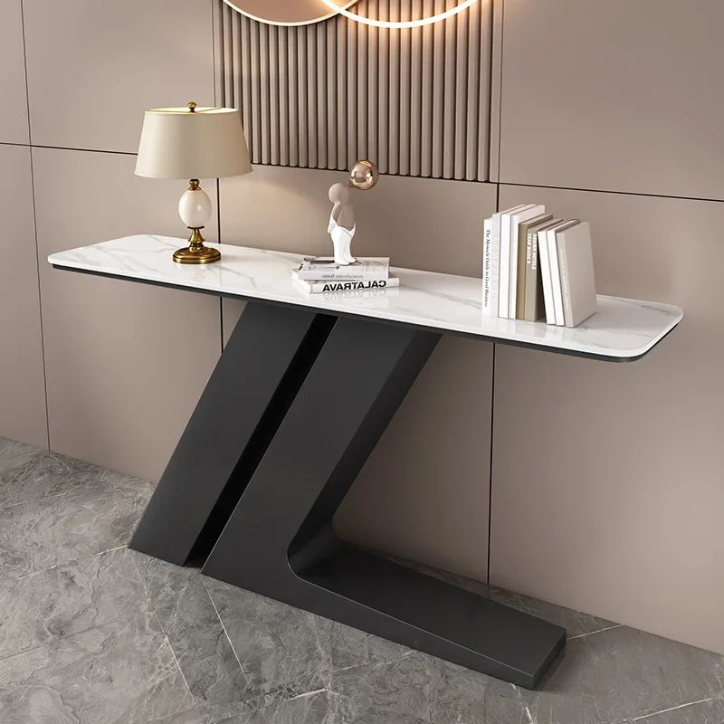 

Entrance platform light luxury modern simple rock slab entrance table against the wall entrance cabinet Nordic end view