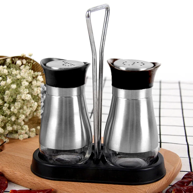 Salt and Pepper Shakers Set, Stainless Steel with Glass Bottle, Table, RV, Camp, BBQ, Set of 2