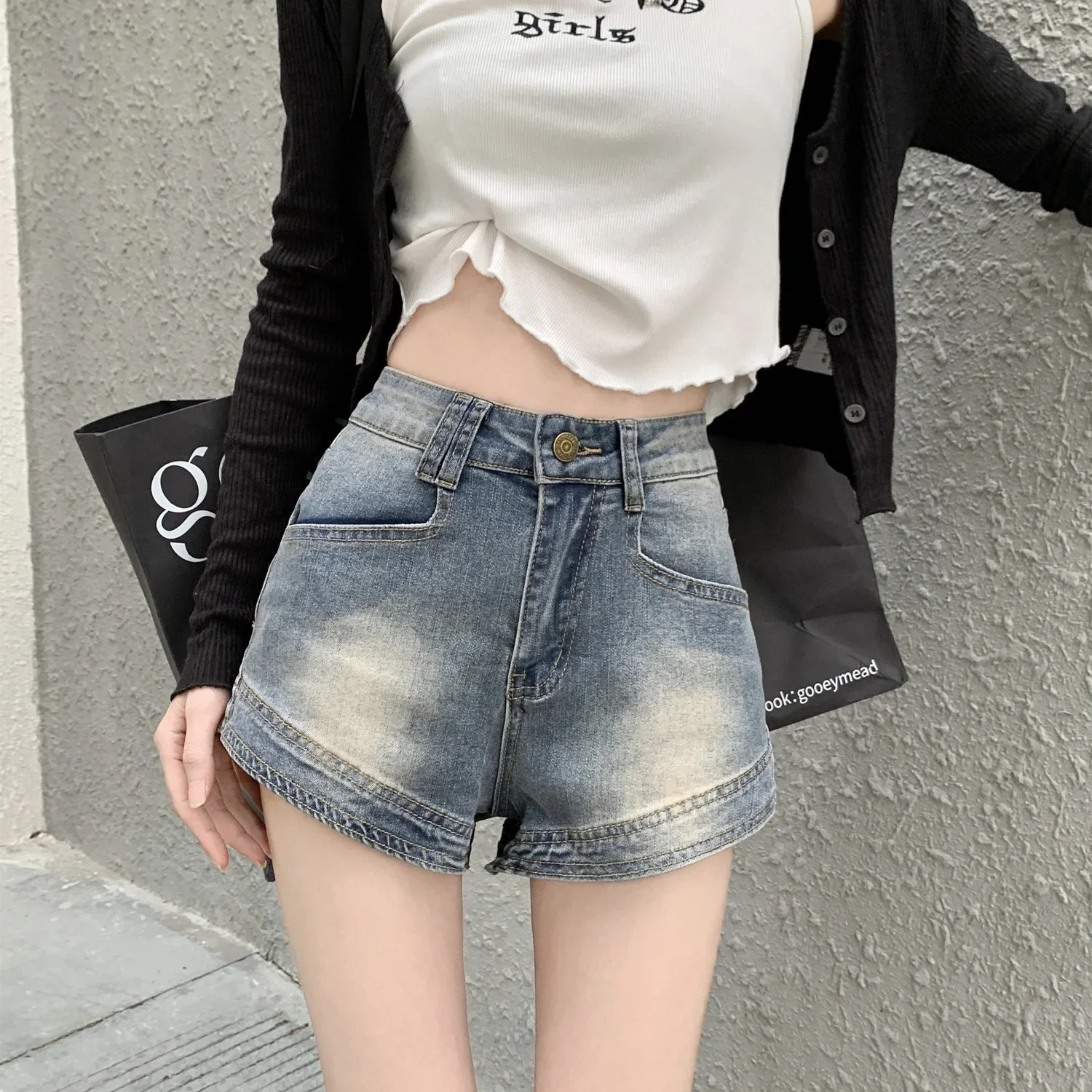 Women's Denim Shorts Vintage Summer Female Short Jeans Pants High Waist Aesthetic Kpop Jorts Design Youthful Korean Style XL Hot